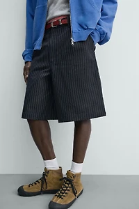 PINSTRIPED PLEATED SHORTS