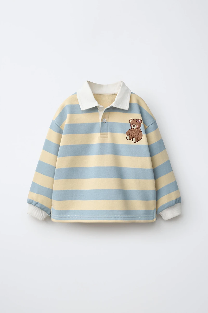 POLO À RAYURES ET OURS BRODÉ