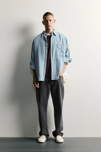RELAXED-FIT EMBROIDERED DENIM SHIRT