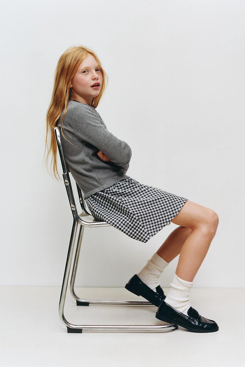 RIB KNIT COMBINATION PLAID SKIRT DRESS