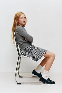 RIB KNIT COMBINATION PLAID SKIRT DRESS
