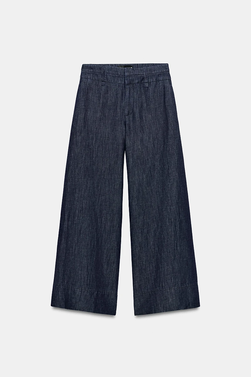 WIDE-LEG LINEN BLEND PANTS