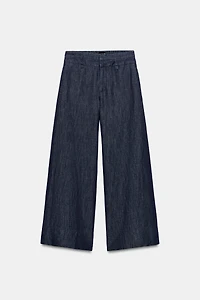 WIDE-LEG LINEN BLEND PANTS