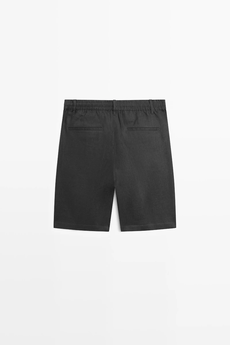 Linen Bermuda shorts with elastic waist