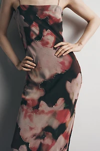 BEADED FLORAL PRINT DRESS