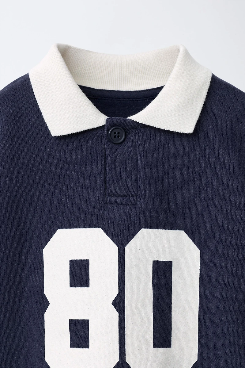 NUMBER PRINT POLO SWEATSHIRT