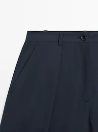 Cotton blend wide-leg trousers
