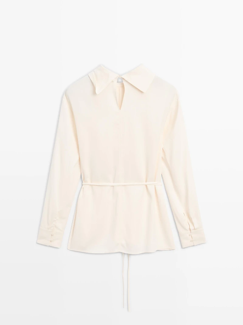 Long sleeve blouse with drawstring detail
