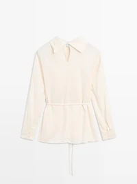 Long sleeve blouse with drawstring detail