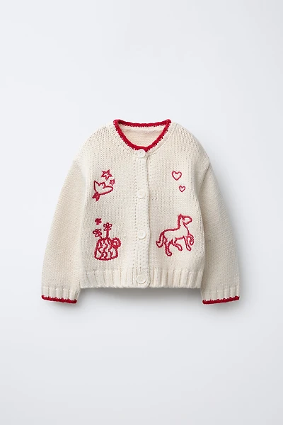 EMBROIDERED KNIT CARDIGAN