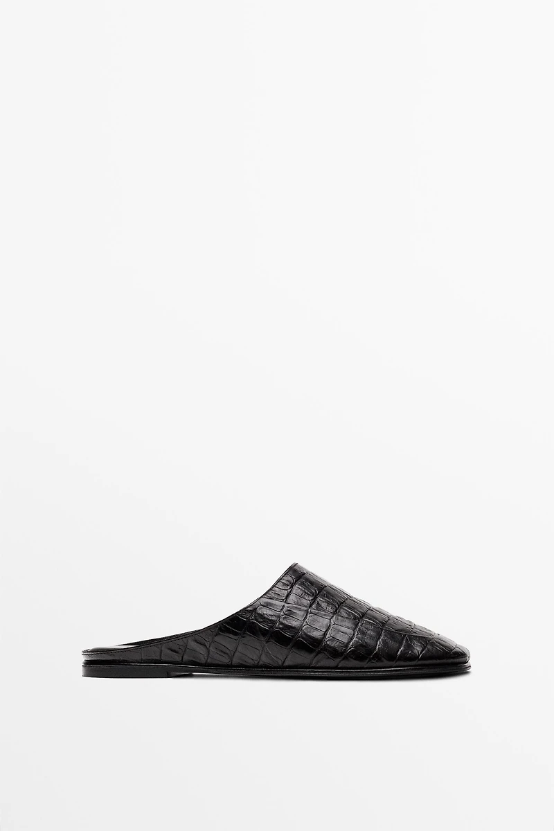 Mock croc leather mules