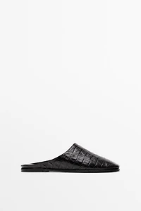 Mock croc leather mules