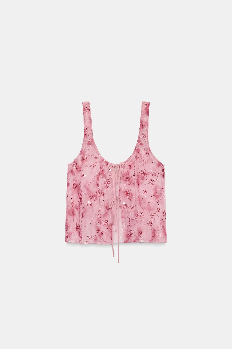 TOP EN TUL À PAILLETTES AVEC NŒUDS