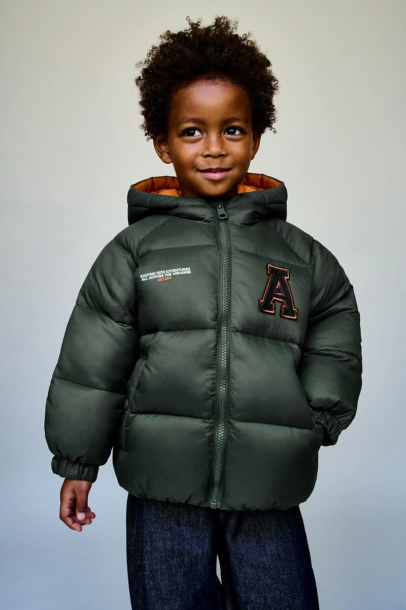 PATCHED HOODED PUFFER COAT