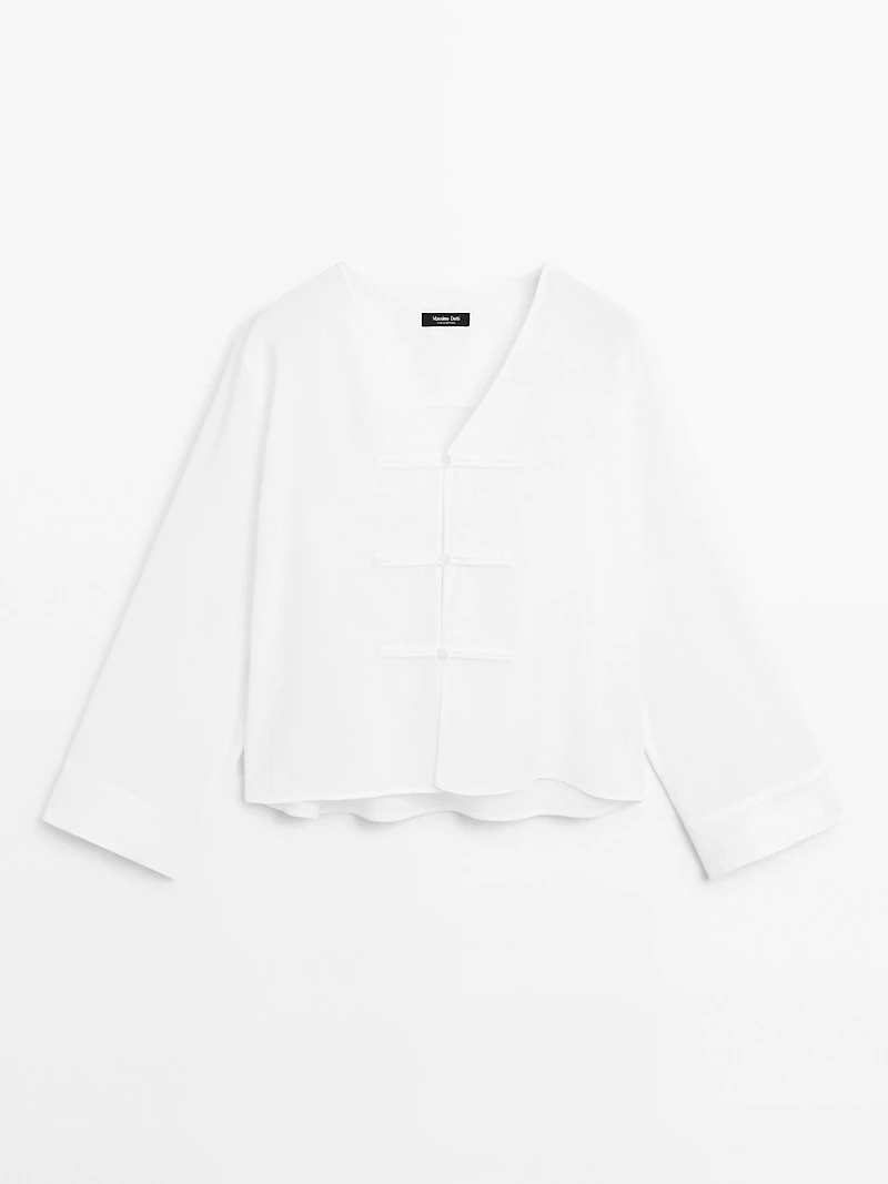 Blouse fluide lin à col en V