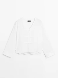 Blouse fluide lin à col en V