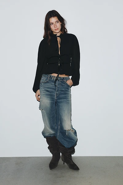 GEORGETTE VELVET TIE BLOUSE