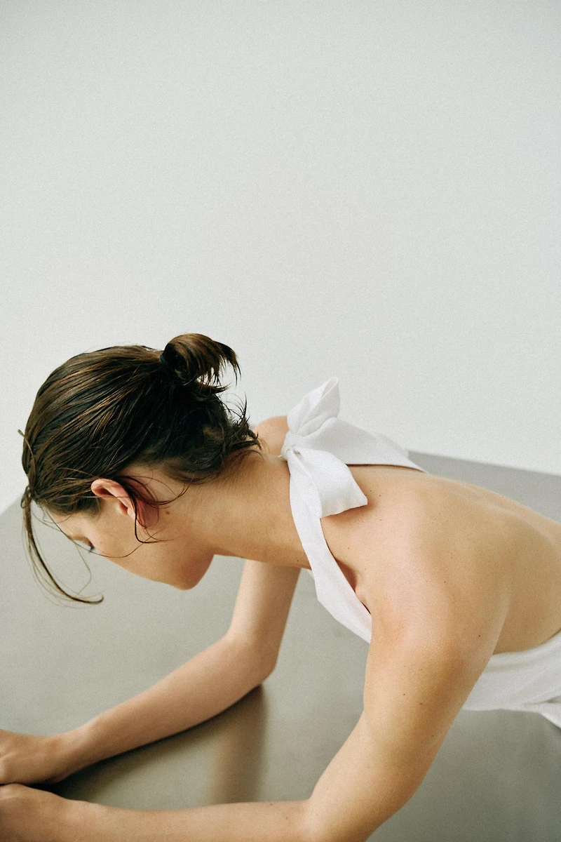 COMBINATION LINEN MIDI DRESS