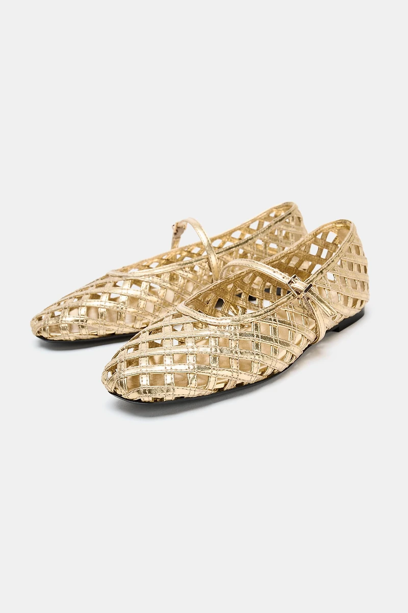 METALLIC EFFECT MESH BALLET FLATS