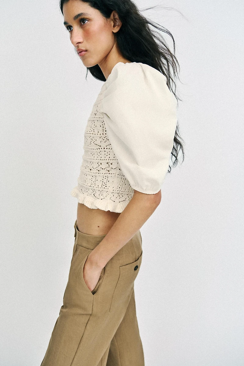 COMBINATION PUFF SLEEVE KNIT JUMPER