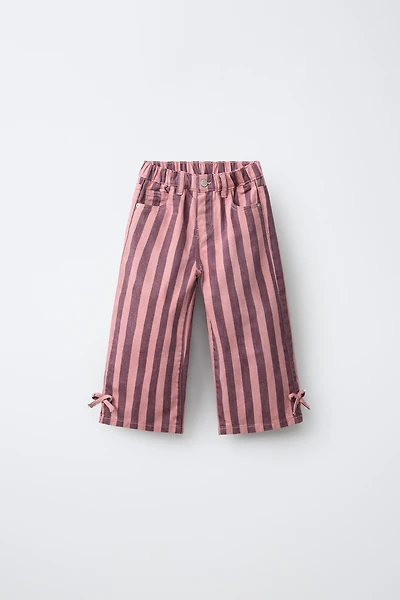 STRIPED CULOTTE JEANS WITH BOWS