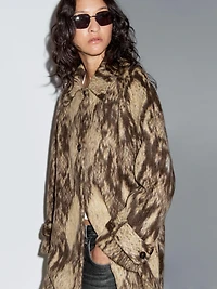 Long wool blend snakeskin print coat
