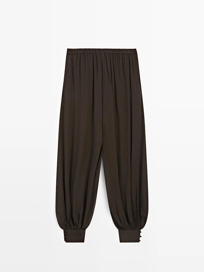 Pantalon bouffant semi-transparent avec boutons