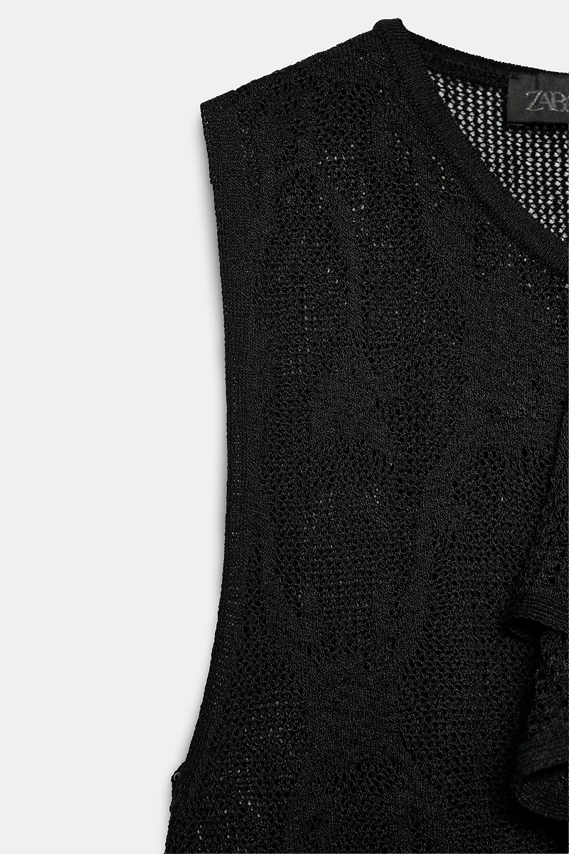 ROMANTIC POINTELLE KNIT RUFFLE TOP