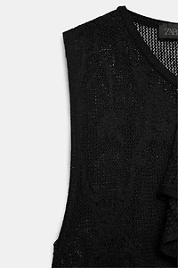 ROMANTIC POINTELLE KNIT RUFFLE TOP