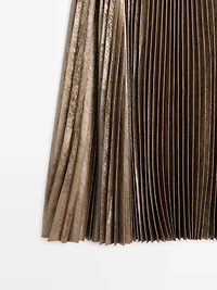 Pleated metallic-effect midi skirt