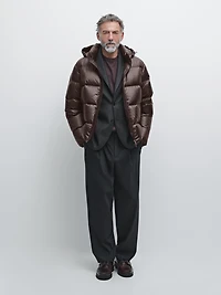 Water-repellent satin puffer jacket