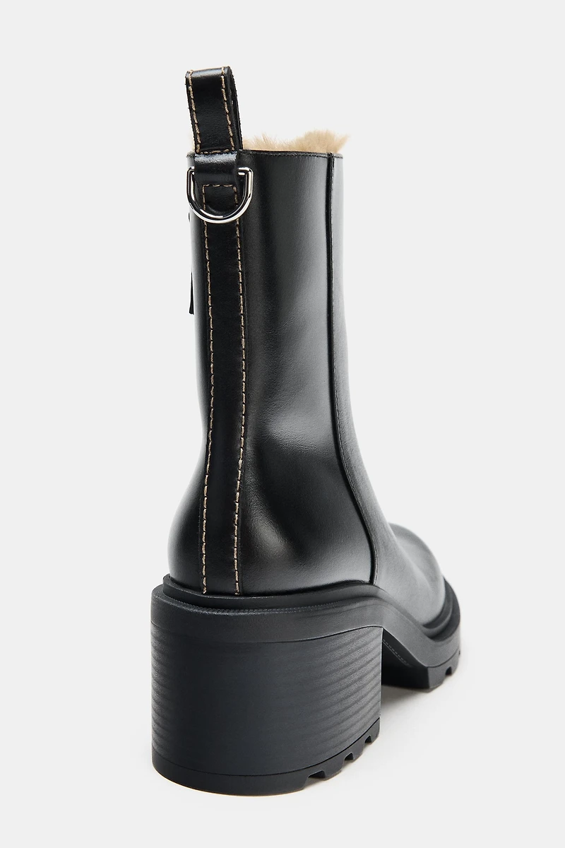 WATER REPELLENT LEATHER ANKLE BOOTS