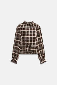 SMOCKED PLAID SHIRT