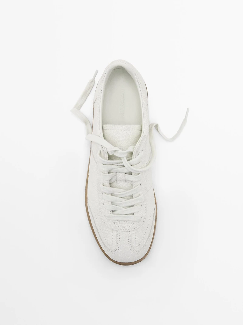 Crackled leather trainers