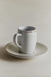 STONEWARE COFFEE CUP AND SAUCER
