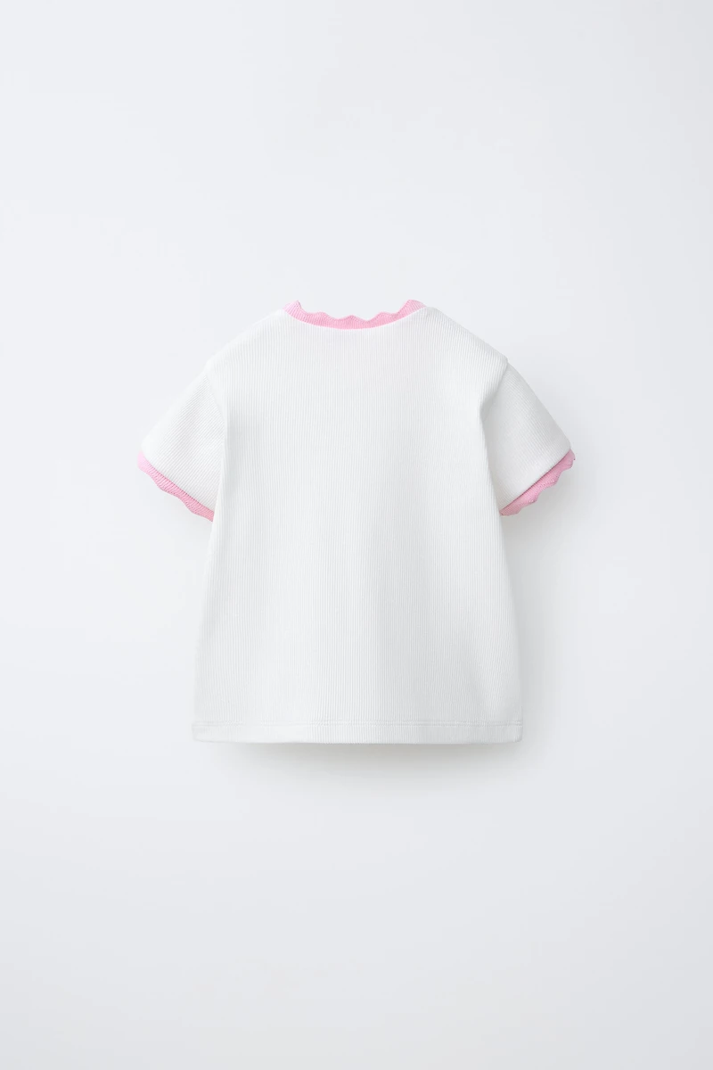 EMBROIDERED RIB T-SHIRT WITH CONTRAST PIPING