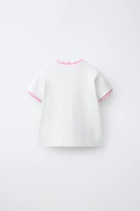 EMBROIDERED RIB T-SHIRT WITH CONTRAST PIPING