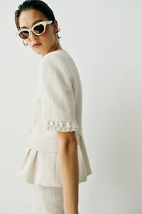 SHORT-SLEEVE RUFFLED PEPLUM JACKET