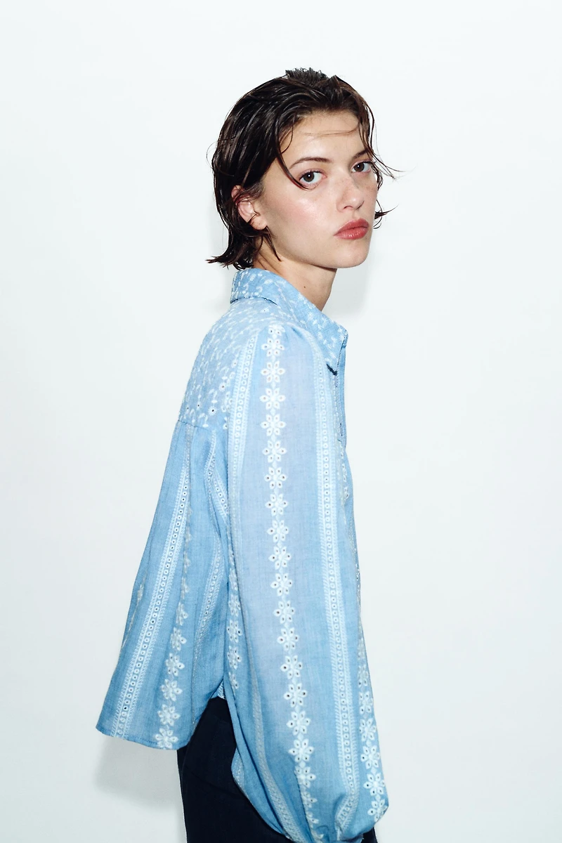 ROMANTIC EMBROIDERED EYELET BLOUSE