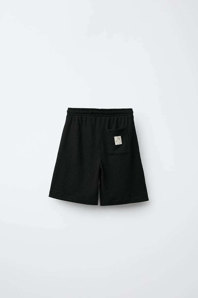 BOWLING SHIRT AND TEXTURED BERMUDA SHORTS SET WITH LABEL