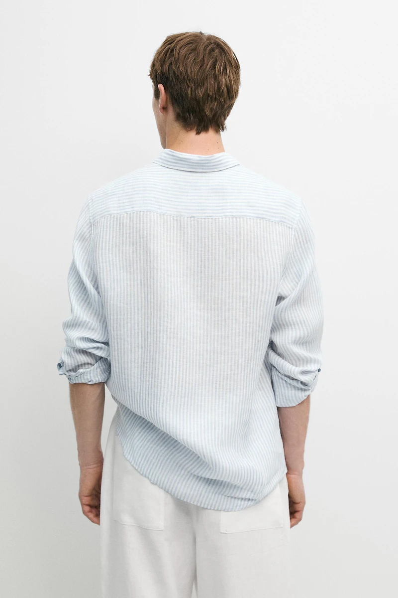 100% linen regular fit striped shirt