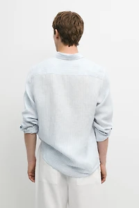 100% linen regular fit striped shirt