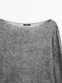 Short knit alpaca and wool sweater