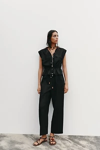 LINEN SAFARI BELTED TOP