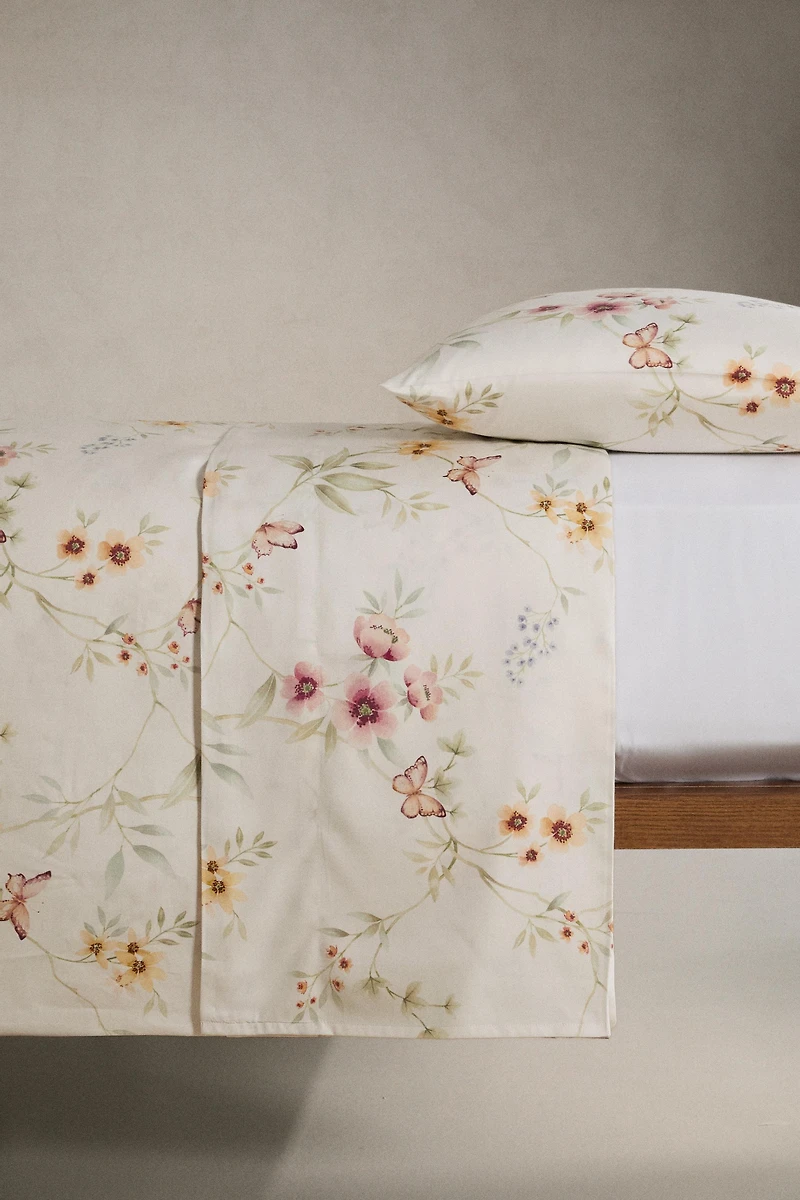 HOUSSE DE COUETTE SATIN IMPRIMÉ FLEUR