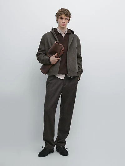 Wool blend double fabric hooded jacket