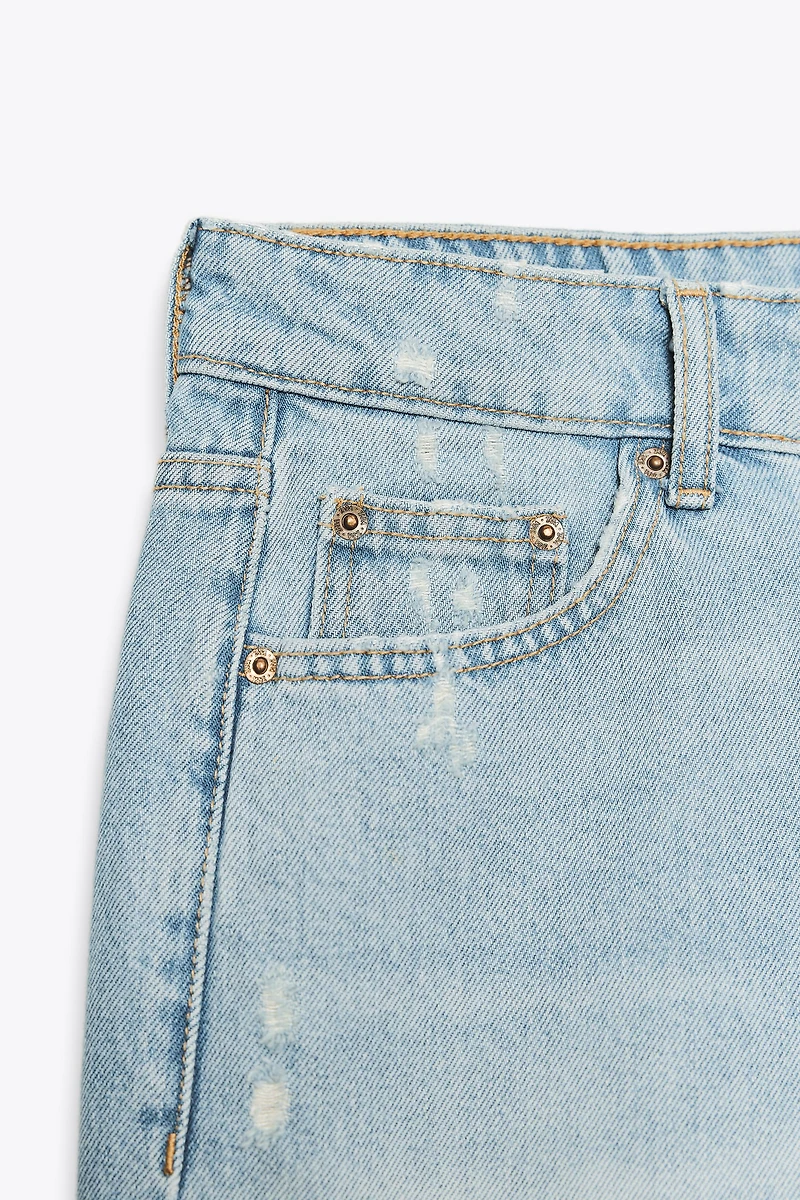 MID-RISE RIPPED TRF DENIM SHORTS