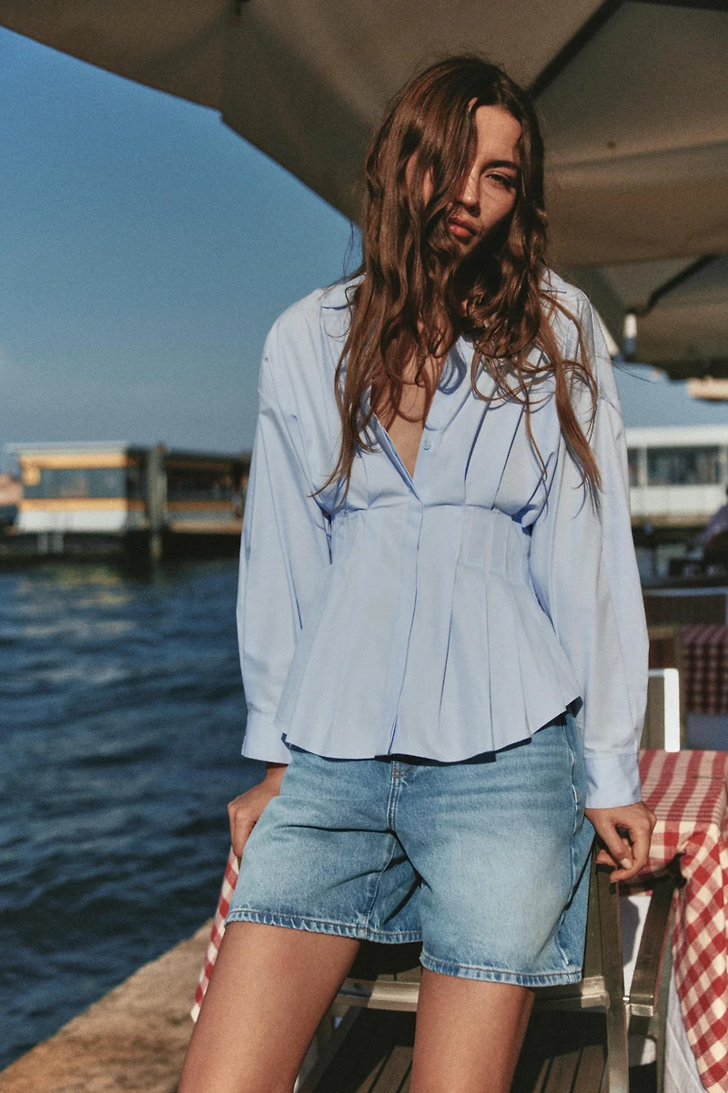 PLEATED POPLIN SHIRT