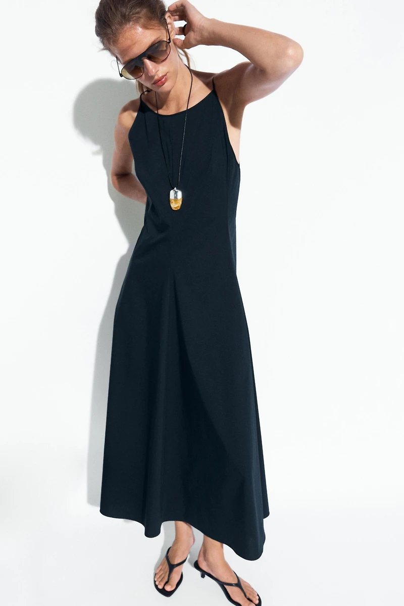 Cotton blend poplin spaghetti strap dress