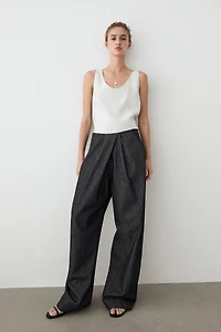 High-waist pants with crossover detail